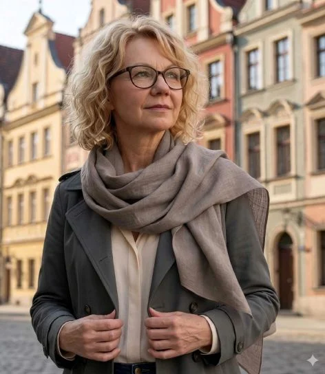 Lniany szal w odcieniu taupe z nutą szarości